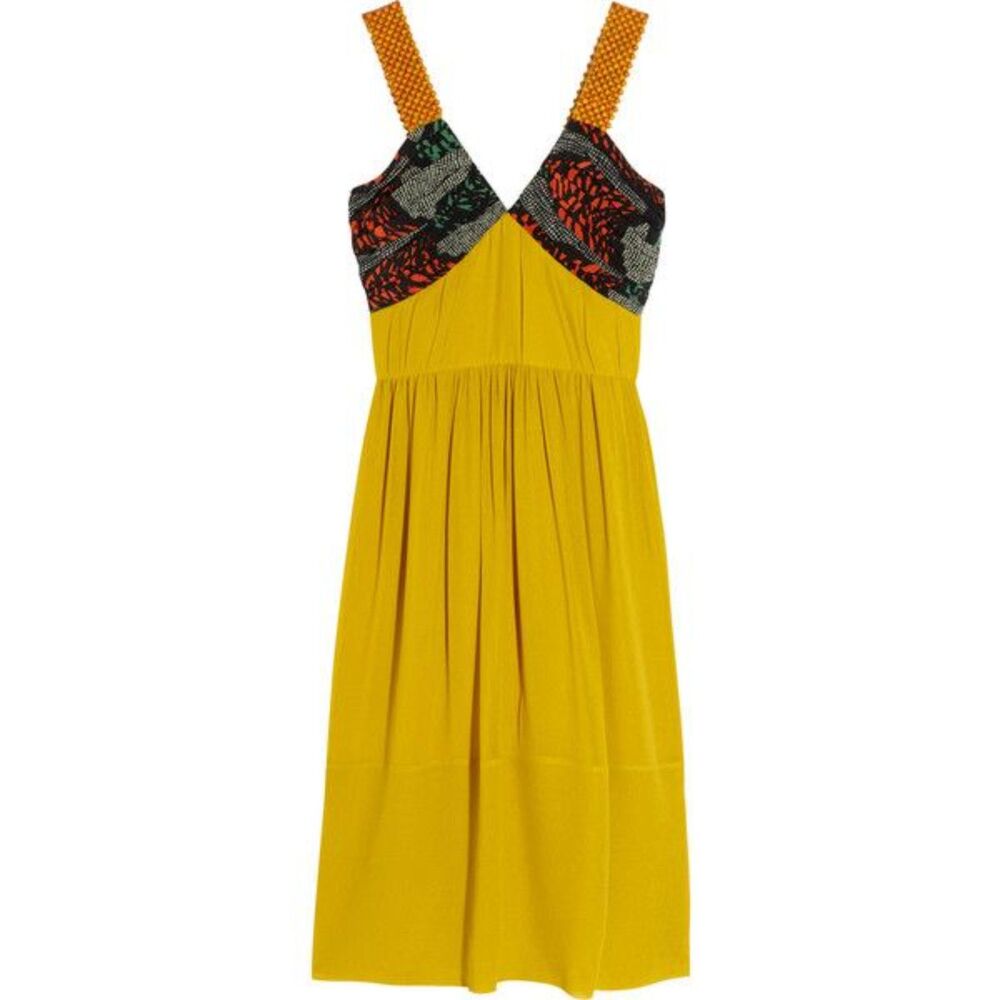 Burberry Prorsum Yellow Green 100% Mulberry Silk Dress NWOT